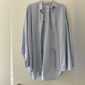 Frank & Eileen Shirley Oversized Sky Blue Striped Button-Up Shirt